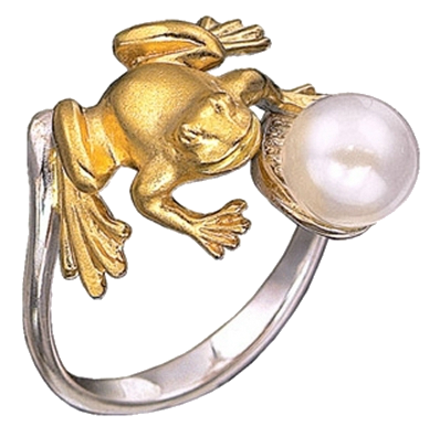 кольцо золотое с жемчугом лягушка альдзена